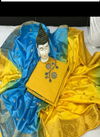 Yellow and Blue Festive Wear Hand Work Cotton South Slub Dress Material 256